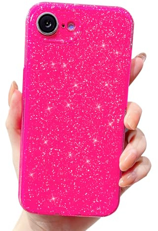 Finyosee Coque pour iPhone 17e 16e – Jolie coque esthétique à paillettes fluo, fine et résistante aux chocs pour iPhone 17e 16e 2025 de 6,1 pour femmes et filles (rose vif)