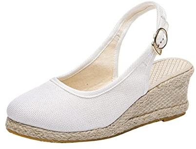 RLEHJN Espadrilles Sandales Talon Compensé Femme Fermé Devant Sandale Plateforme Avec Boucle Chaussure Femmes Ete Sandales Respirantes Couleur Unie Chaussures Plate-Forme En Paille Cadeau Maman