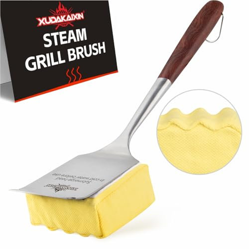 XUDAKAIXIN Brosse de nettoyage à vapeur sans poils, tampon ondulé unique sans couture, grilles en fonte/acier inoxydable, tête de nettoyage remplaçable pour barbecue, nettoyeur de barbecue sûr pour