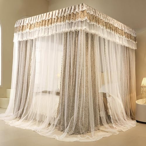 Luxuriöser Bettvorhang mit 4 Eckpfosten, Betthimmel für Schlafzimmer, Dekoration mit Moskitonetz, 2-in-1-Schutz, teilweise Verdunkelung, für Erwachsene, Mädchen, Jungen, Betthimmel, Bett (Ki
