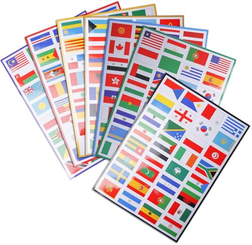 7 Kleine A4 Länder Flaggen Aufkleber, 224 Stück Länderfahnen Flaggen Set, Gesicht Aufkleber, Aufkleber Weltflagge, Länderflaggen Aufkleber für Modellbau, Koffer, Dekoration (Weltweit)