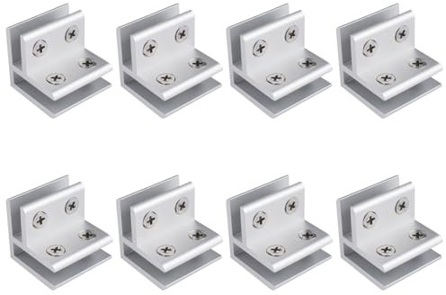 INCREWAY 8 PCS Adjustable Glass Clips Kit 90 Degrees Adjustable Silver Square Glass Shelf Bracket Holder Bracket Clamp for Glass Fence Panel, Showcase, Wine Cabinet (5-8mm)