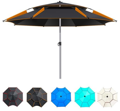 IMUNKT Parapluie De Pêche Inclinable 360° (180/200/220/240/260cm), Grand Parasol De Plage, Parasol De Jardin, Double Couche, Résistant À La Pluie Et Au Vent(Black-Orange,200cm/6.5ft)