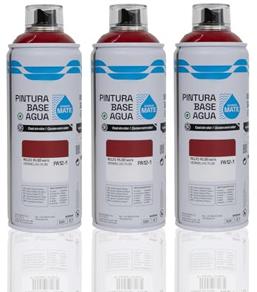 BESCH Pintura en Spray Base Agua 400ml – Ecológica, Sin Olor, para Madera, Plástico, Metal y Cartón – Cobertura Uniforme y Secado Rápido - Rojo Rubí, Pack de 3 unidades