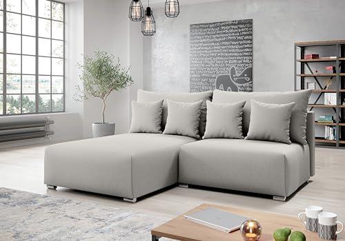 AXLIVING Ecksofa mit Schlaffunktion Ederra 208 cm breit – hellgrau L