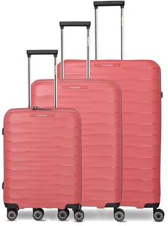 Travelite Koffer Set 3-teilig, MOOBY S/M/L, Kratzfeste Hartschale, mit recyceltem Material 55/66/77 cm, 4 Doppelrollen & TSA-Schlössern – Reisekoffer, Trolley, Handgepäck