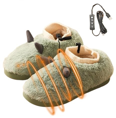 Syengery Zapatillas con calefacción eléctrica,Zapatillas con calefacción para mujer - Botines de eléctrica calentadores de pies,Casa de felpa zapatos calentados calentadores de pies USB