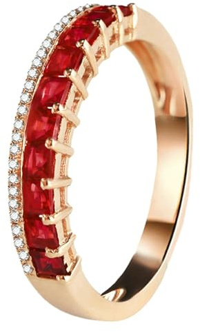 Lirzxin Hochzeit Ring Damen Silber 925, Verlobung Ringe Frauen Elegante Reihe mit 0.75ct Labor Erstellt Rubin und Moissanit Verlobung Ring Rosegold Gr. 51 (16.2)