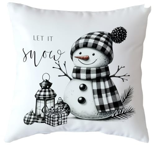 Kissenbezug 50x50 Weihnachten Schneemann Schwarz Cushion Cover Warme Kurze Plüsch für Herbst Winter Kissen Sofa Deko Kissen für Auto Büro Atmungsaktiv Waschbar Kissenhüllen 50x50