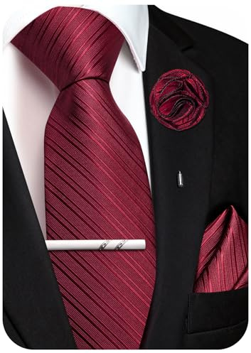 Ailisus Krawatte Herren Set Streifen Seiden Krawatte mit Einstecktuch Ansteckblume Krawattenklammer für Hochzeit Party 4PCS