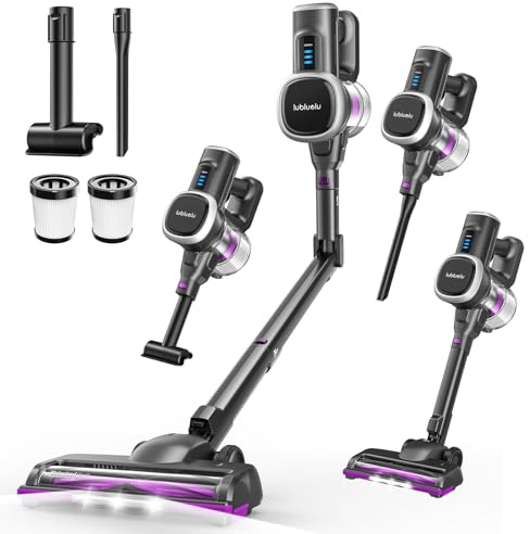 Lubluelu Aspiradora inalámbrica de 400 W, 45.000 Pa, Potencia de succión, 50 min de autonomía, Cepillo antienredos y 2 filtros, aspiradora inalámbrica para Suelos Duros, alfombras y Pelo de Animales