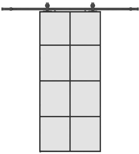 Versear Porta Scorrevole con Ferramenta, Porta Scorrevole con Binario Esterno, Porte Scorrevoli, Porte Interne, Nera 90x205 cm Vetro ESG