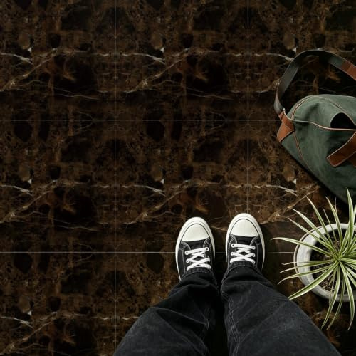 Celestdeco Dark Brown Marble Floor Tiles Glossy Stickers10Pcs 30x30cm