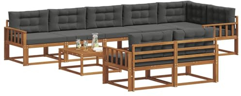 vidaXL Outdoor-Sofagarnitur mit Kissen 9 pcs Natur und Anthrazit, Outdoor-Sitzmöglichkeiten, Garten-Lounge-Sofaset, Langlebige Terrassen-Sektional, Modernes Gartenmöbel