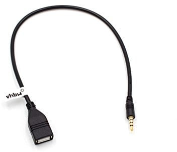 vhbw Adattatore OTG Compatibile con BMW, Audi, Alpine, Alfa Romeo, Chevrolet dispositivi Portatili - Cavo da Porta USB a connettore AUX Nero