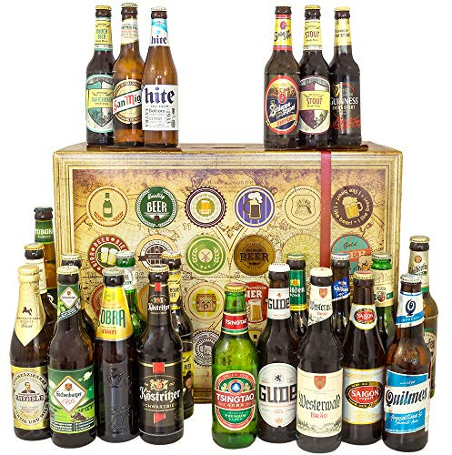 Monatsgeschenke 24x Bier aus aller Welt - Geschenkset Männer international | 24x Bier Inkl. Bierbuch, Bewertungsbogen, 3 personalisierbaren Urkunden & geschenkfertiger Verpackung - Bier Weltreise