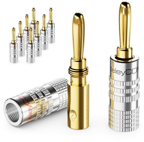 deleyCON 10 Piezas Conectores Tipo Banana en Conjunto - Chapado en Oro Atornillable para Cable de Altavoz 0,75 mm - 4,5 mm & p.ej. HiFi Receptor - Plateado