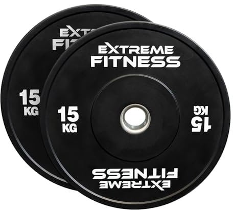 EXTREME FITNESS® RUBBER BUMPER OLYMPIC WEIGHT PLATES for Weightlifting 2 (15KG Pair)