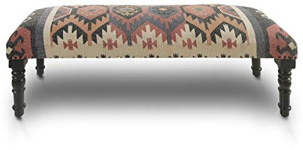 LR Home Upholstered Bench for Bedroom End of Bed |Southwestern Vintage Ottoman Bench with Cushion for Dining, Living Room, Entryway, Window, Outdoor | 47 W X 16 D X 18 H | Red/Ivory/Multicolor