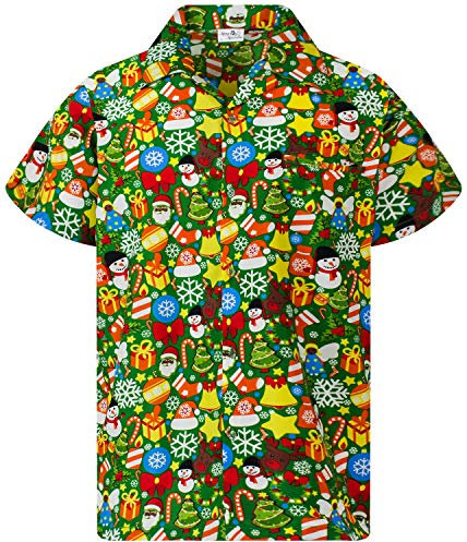King Kameha Funky-Hawaii-Hemd, Weihnachten, Herren, Kurzarm, Christmas-Allover, Grün, 6XL