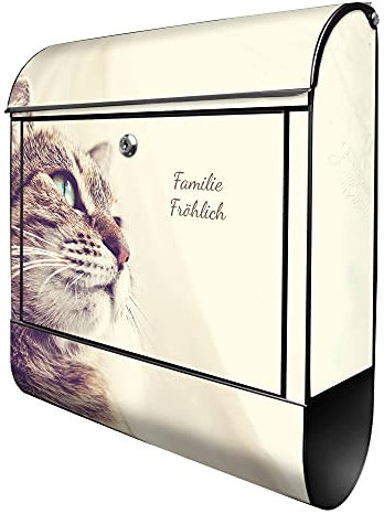 banjado® Design Briefkasten personalisiert Holgerson 38,5x46,5x13cm & 2 Schlüssel - Briefkasten Stahl schwarz Zeitungsfach pulverbeschichtet - Postkasten A4 Einwurf inkl. Montagematerial