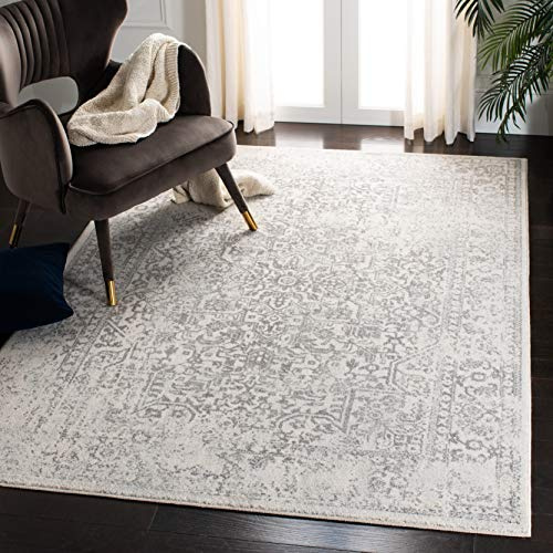 SAFAVIEH Traditionell Teppich für Wohnzimmer, Esszimmer, Schlafzimmer - Evoke Collection, Kurzer Flor, Elfenbein und Grau, 201 x 201 cm