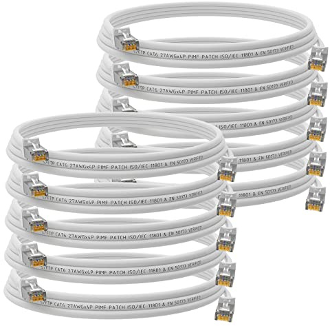 HB-DIGITAL Lot de 10 câbles patch CAT 6 RJ45 S/FTP 1 Gbit/s - Blanc