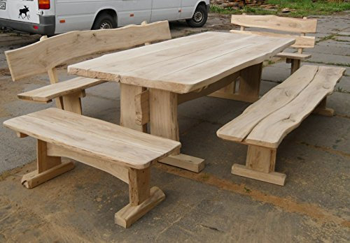 Gartenmöbel, Sitzgruppe, ca. 200 cm, Eiche Tisch 4 Bänke Sitzgarnitur