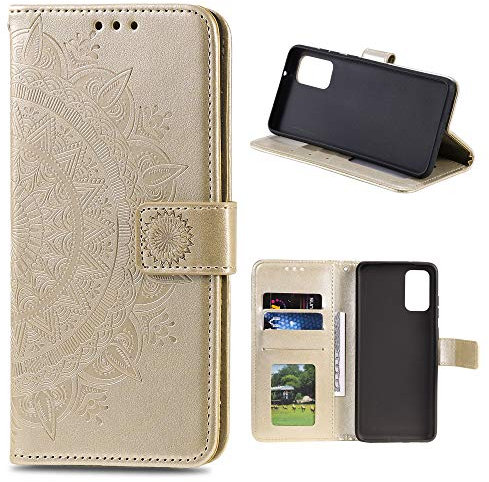 CoverKingz Handy Case kompatibel mit Huawei P smart 2021 - Handy Cover mit Kartenfach Phonecase - Smartphone Hülle klappbar Motiv Mandala Gold