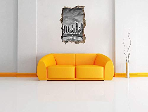 KAIASH 3D Wandsticker Monocrome Skyline von Frankfurt am Main Wanddurchbruch im 3D Look Wand oder Türaufkleber Wandsticker Wandtattoo Wanddekoration 92x62cm