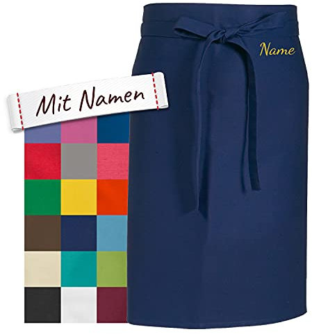 Vorbinder Schürze mit Name, hochwertig bestickt, Personalisierte Bistroschürze / Kochschürze für Damen und Herren, Malschürze / Schürze zum basteln, kochen, garten oder werken (Marineblau, 80x100 cm)