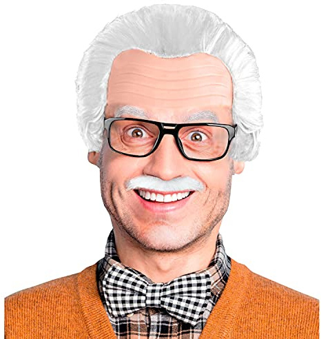 W WIDMANN MILANO Party Fashion - Verkleidungsset Opa | 3-teilig, Perücke mit Glatze, Schnurrbart und Brille für Professor und Wissenschaftler