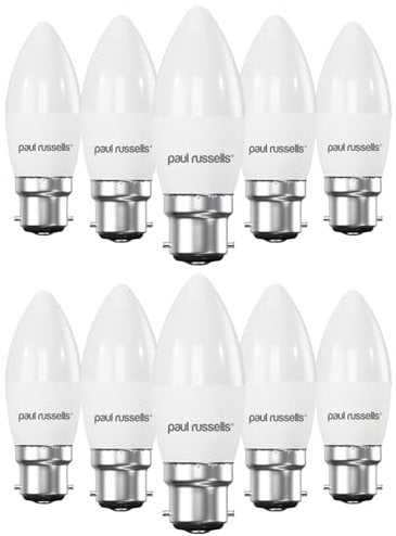 paul russells LED Light Bayonet Cap B22, 60watt Equivalent, 6.5W 806LM LED Bulbs, 2700K Bright Warm White, Frosted C35 BC Candle Energy Saving Non-Dimmable Chandelier Lightbulbs, Pack of 10