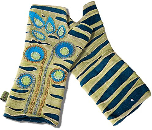 Vishes - alternative Bekleidung - Bestickte Damen Handschuhe Stulpen mit Daumen Fleece Gefüttert hellgrün