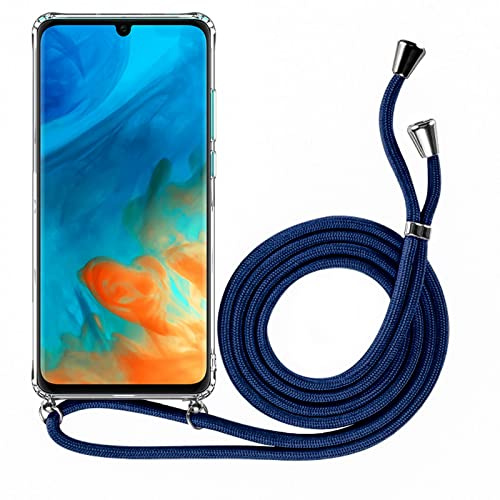 CoolGadget Necklace Hülle mit Band Für Huawei P20 - Transparent Silikon Case [Anti-Gelb] Umhängeband - Cover P20 mit Kordel in Blau
