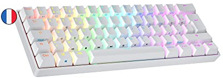 Ranked N60 Nova Mechanische 60 Prozent Tastatur | Hotswap Gaming Keyboard | 62 Programmierbare Tasten mit RGB Beleuchtung | PC/Mac Gamer | AZERTY Französisches (Weiß, Kailh Box Jade)