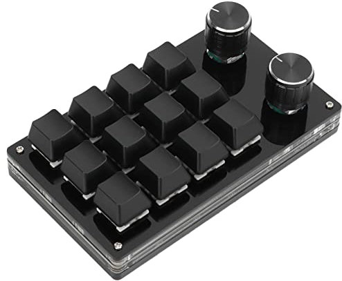 Cuifati Mini Clavier Mécanique Macro à Une Main - 12 Touches Micro Programmables et 2 Boutons, Bricolage pour Jeu (Tout Noir)
