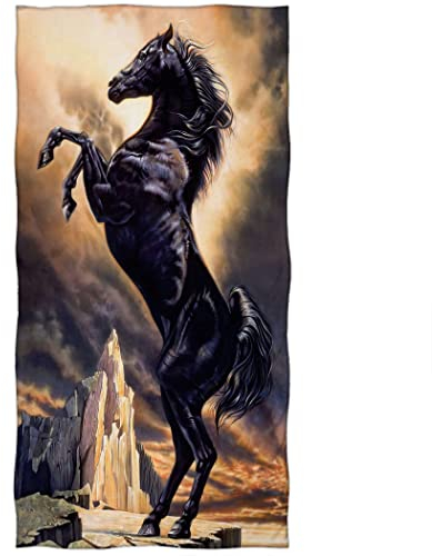 Violetpos Badetuch Schwarzes Pferd Felsen 70 cm x 140 cm Strandtuch