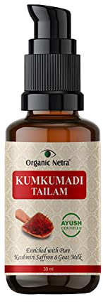 Organic Netra Ayurvedic Kumkumadi Tailam Face Oil for Glowing Skin Enriched with Vitamin E, Pure Kashmiri Saffron & Goat Milk Reduces Pigmentation and Fades Dark Spot 30 ml