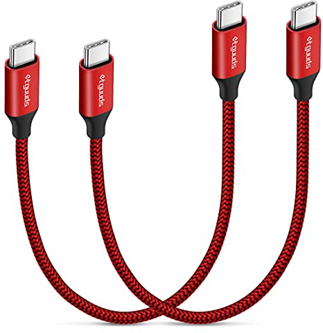 etguuds USB C auf USB C Kabel Kurz [2Stück 30CM], 60W Ladekabel USBC Nylon Schnellladekabel Kabel für iPhone 15 Pro Max Samsung Galaxy S24 S23 S21 Note 20 Ultra Pixel 7/8 Pro -Rot