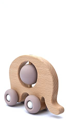 MACACA Holzspielzeug – „BOBBY THE ELEPHAND“ – Elefant mit Silikonrädern – BPA-frei & umweltfreundlich – Babyspielzeug ab 6 Monate – langlebig & sicher