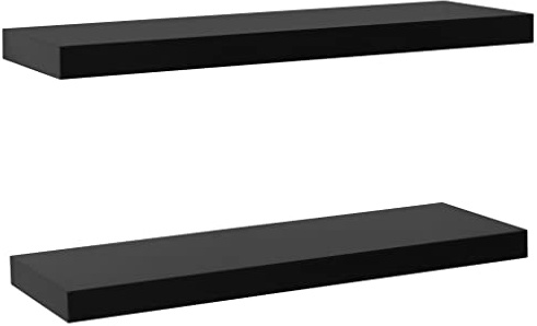 vidaXL 2X Schweberegal Freischwebend Wandboard Wandregal Hängeregal Bücherregal Regalbrett CD DVD Regal Deko Schwarz 80x20x3,8cm MDF