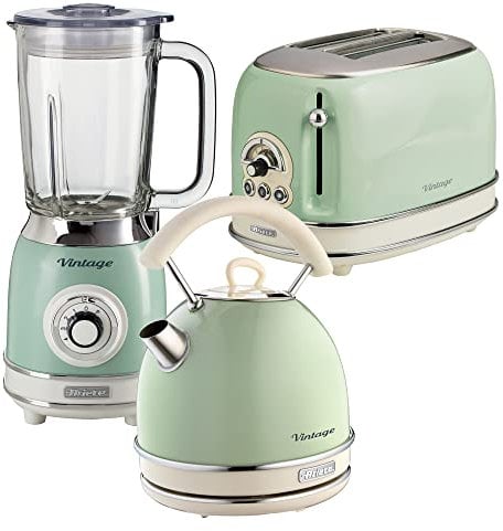 Ariete ARPK26 Retro Style Dome Kettle, 2 Slice Toaster & Jug Blender Set, Vintage Design, Green