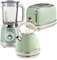 Ariete ARPK26 Retro Style Dome Kettle, 2 Slice Toaster & Jug Blender Set, Vintage Design, Green