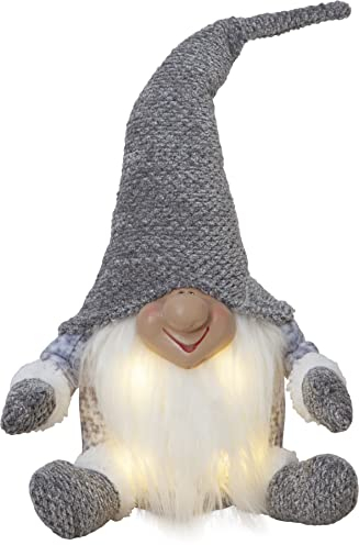 EGLO LED Weihnachtsdeko, Leuchtfigur Wichtel aus Stoff mit Kunststoffkörper in Grau und Weiß, batteriebetriebene LED Figur Weihnachten, warmweiß, 34 cm