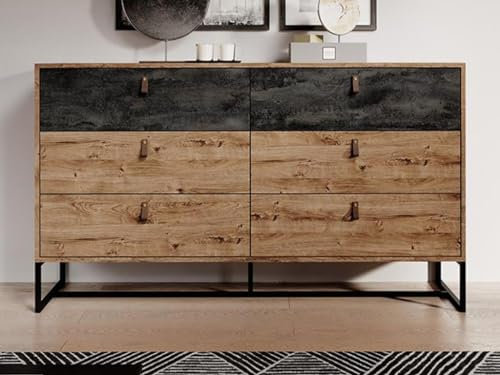 Vente-unique - Commode - 6 tiroirs - Noyer et Anthracite - MALONSKI