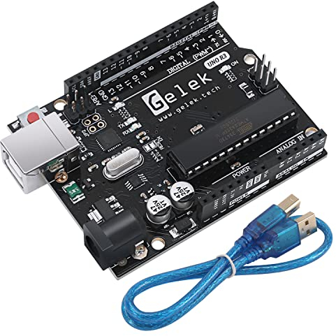 Gelek UNO R3 Microcontroller Board Compatible with Arduino Uno R3, ATmega328P and ATmega16U2 with USB Cable, Prototyping Board