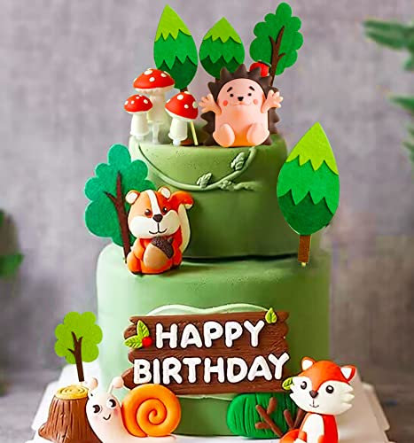 JeVenis Woodland Geburtstag Deko Tortenaufleger Waldtiere Tortendeko Waldtiere Geburtstag Wald Tiere Kuchen Toppers Eichhörnchen Igel Schnecke Kuchen Figuren