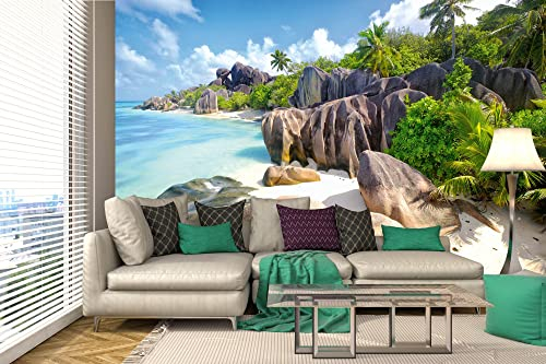 DIMEX LINE Non-Woven Photo Wallpaper Sand Beach of The Seychelles 375 x 250 cm - Non-Woven Wallpaper, Wall Mural, Wall Art - Wallpaper for Living Room, Bedroom, Office, Kitchen