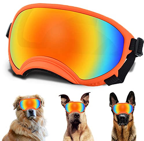 NICERINC PET Große Hundesonnenbrille mit verstellbarem Riemen, UV-Schutz, winddichte Welpen-Sonnenbrille, geeignet für mittelgroße und große Haustierbrillen, weiche Schutzbrillen, orangefarben